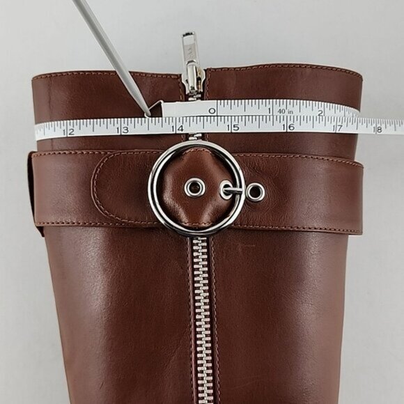 ECCO Tall Tan Brown Leather Heeled Boots Strap  Buckle Zip Feature Size 37 - Picture 8 of 16